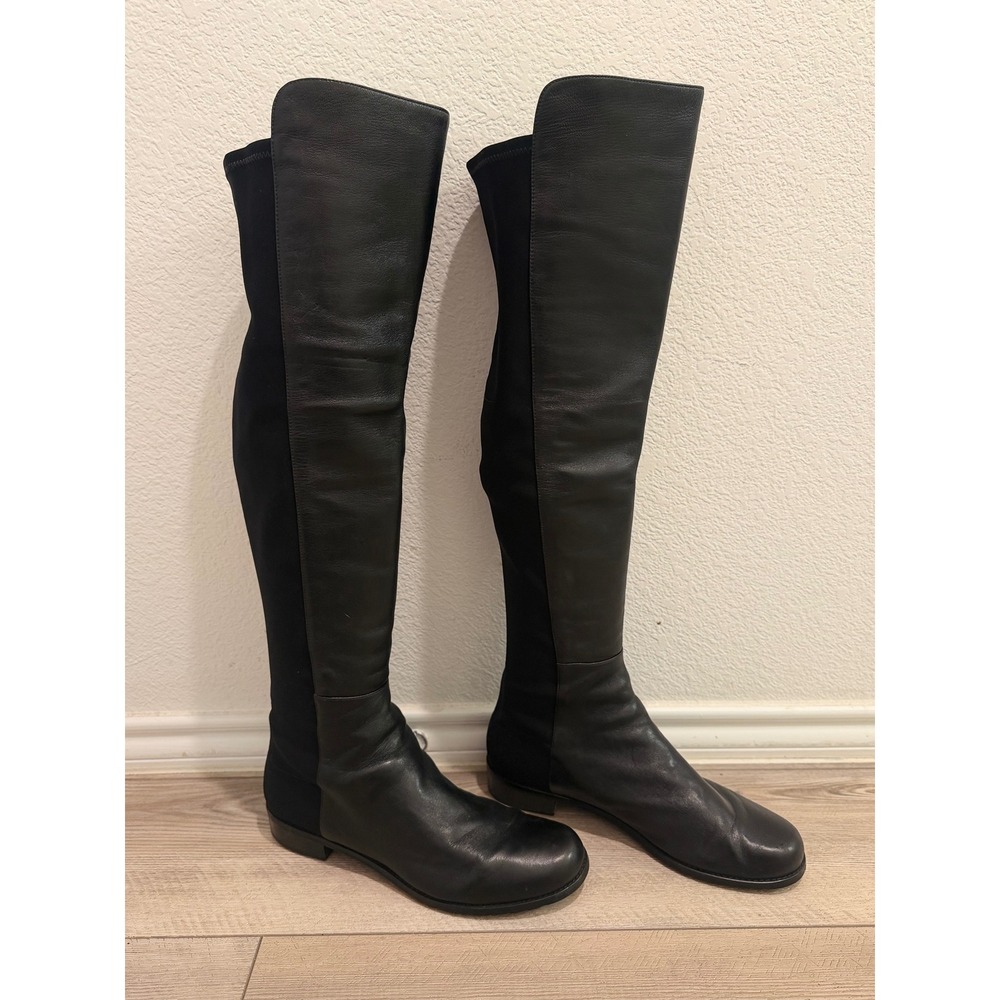 Stuart‎ Weitzman 5050 Black Leather Over-The-Knee Boots Women's US Size 10.5B